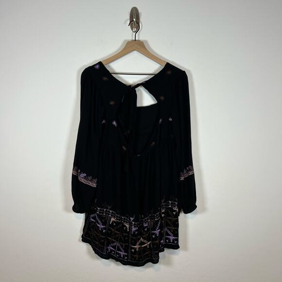 Free People Rhiannon Embroidered Babydoll Mini Dress Small Black Multi Size M - Picture 4 of 9